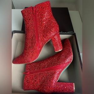Betsey Johnson Cady red rhinestone booties NWT size US 9 M brand new in box